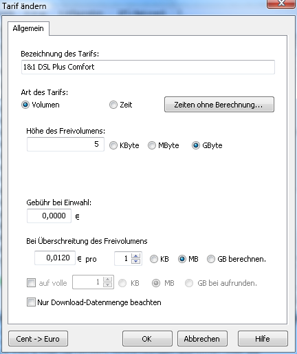 Konfiguration Datenmenge